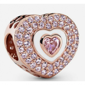 Pandora 14K玫瑰金水晶风爱心珠串