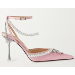 MACH & MACH 一字带珍珠粉色高跟鞋