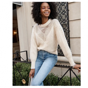 Cable Knit Crew Neck Lace Sweater @ Express