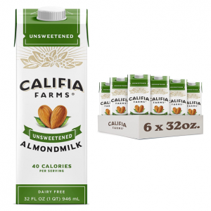 Califia Farms - Unsweetened Almond Milk, 32 Oz (Pack of 6) @ Amazon