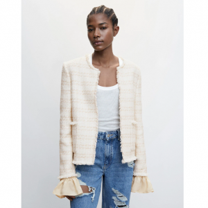 MANGO Tweed jacket with ruffled cuffs