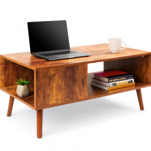 Wooden Mid-Century Modern Coffee Accent Table w/ Open Storage Shelf @ Best Choice Products
