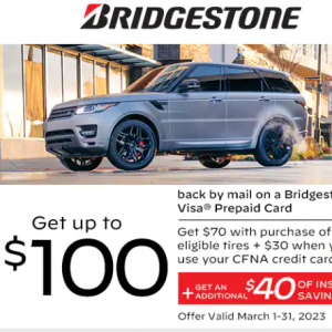 Bridgestone: Get $70 Back by Mail or Up to $100 @Tire Rack