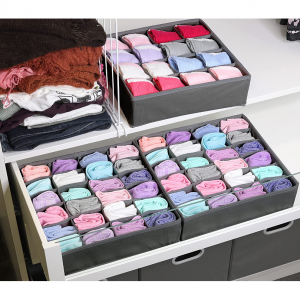 3 Pack - Simple Houseware Socks Underwear Drawer Organizer (24+24+16 cells), Dark Grey @ Amazon