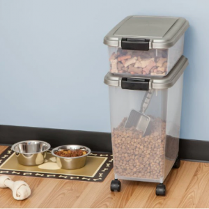 IRIS USA 3-Piece WeatherPro Airtight Stackable Dog, Cat & Bird Food Storage Container Combo with S