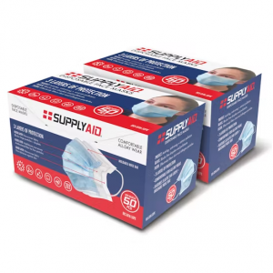 SupplyAID Disposable Face Mask Bundle, 3-Layer, 100-Count (Blue) @ Snow Joe