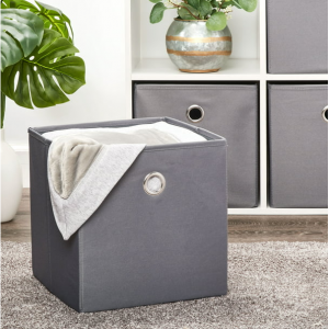 Mainstays Collapsible Fabric Cube Storage Bin (10.5" x 10.5"), Grey Flannel, 4 pack @ Walmart