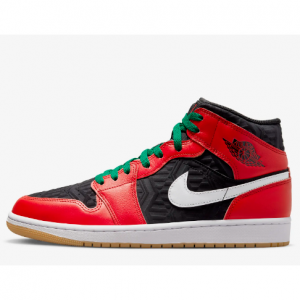 Air Jordan 1 Mid SE Men's Shoes @ Nike, Black/White/Malachite/Fire Red