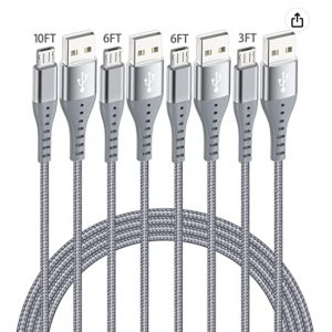 ShSiXin Micro USB Cable (4-Pack, 10/6/6/3FT) USB A Male to Micro USB Charger Cable @ Amazon