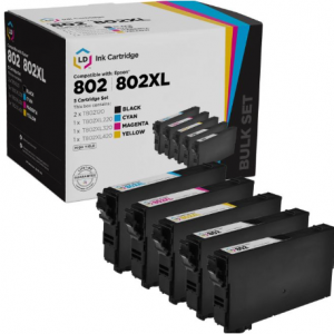 Set of 5 Epson 802 / 802XL Remanufactured Ink Cartridges for $62.45 @4inkjets 
