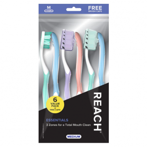 REACH Essentials Toothbrush with Toothbrush Covers, 6 Count @ Amazon