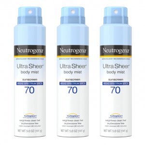 Neutrogena Ultra Sheer Body Mist Sunscreen Spray Broad Spectrum SPF 70 5 oz 3-Pack @ Amazon