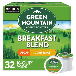 Green Mountain Coffee Roasters Decaf Breakfast Blend, Light Roast Coffee, 32 Count @ Amazon