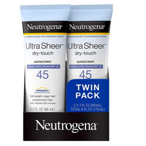 Neutrogena Ultra Sheer Dry-Touch Broad Sunscreen  Spectrum SPF 45 3 Fl Oz, Pack of 2 @ Amazon