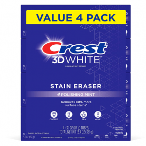 Crest 3D White Stain Eraser Teeth Whitening Toothpaste, Polishing Mint, 3.1 oz, Pack of 4 @ Amazon