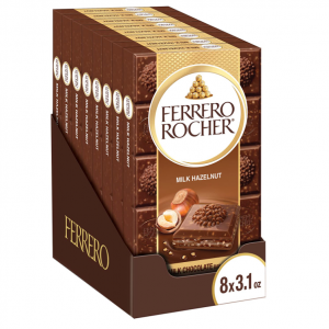 Ferrero Rocher Premium Chocolate Bars, Milk Chocolate Hazelnut, 3.1 oz each, 8 Pack @ Amazon