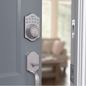 Amazon Basics Traditional Electronic Keypad Deadbolt Door Lock, Keyed Entry, Satin Nickel @ Amazon