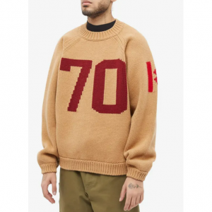 KENZO BACK INTARSIA CREW KNIT DARK CAMEL