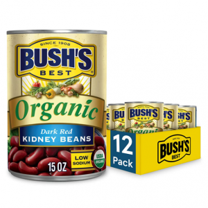 BUSH'S BEST Canned Organic Dark Red Kidney Beans (Pack of 12), 15 oz @ Amazon