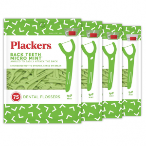 Plackers Back Teeth Micro Mint Dental Flossers, Mint Flavor, 75 Count, Pack of 4 @ Amazon