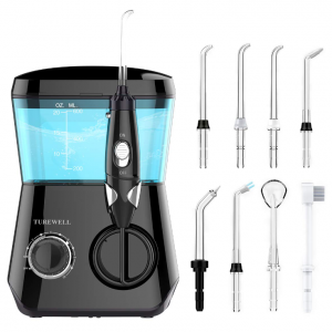 TUREWELL Water Flossing Oral Irrigator, 600ML, 8 Water Jet Tips for Family (Black) @ Amazon