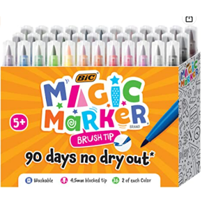 BIC Magic Marker, Flexible Brush Tip (4.5 mm), Assorted Colors, Kids Coloring, 36-Count @ Amazon