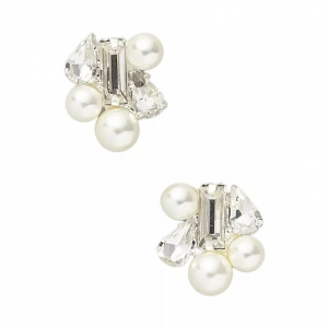 Belk Silver Tone Pearl and Crystal Cluster Stud Earrings