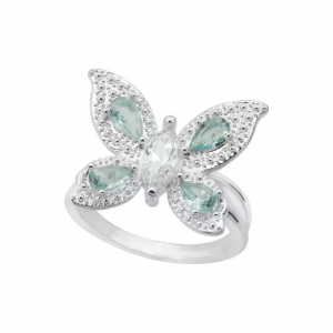 Belk Silver CZ Light Blue and Clear Pavé Butterfly Ring