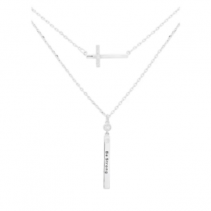 Belk Lab Created Duo Cubic Zirconia Pendant Cross and Bar Faith Silver Necklace