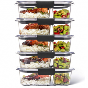 Rubbermaid 5-Piece Brilliance Food Storage Containers for Meal Prep with 2 Compartments and Lids
