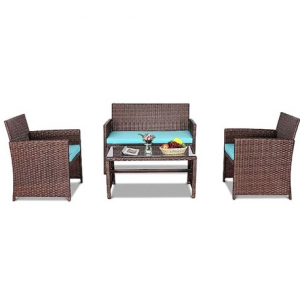 TACKspace 4-Piece Outdoor Patio Furniture Sets (Multicolor Wicker-Turqouise Cushion) @ Woot