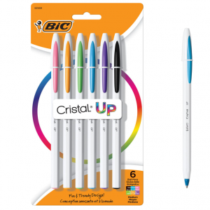 BIC Cristal Up Ballpoint Pen, Medium Point (1.2mm) Distributes Ink Evenly, 6-Count @ Amazon