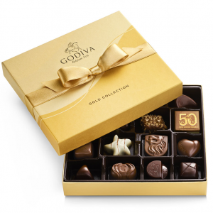 Assorted Chocolate Gold Gift Box, Gold Ribbon, 19 pc.