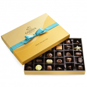 Assorted Chocolate Gold Gift Box, Spring Ribbon, 36 pc.