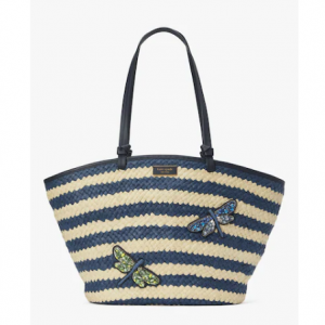 Kate Spade Shore Thing Embellished Striped Straw Large Tote