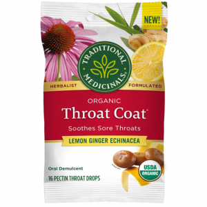 Traditional Medicinals Throat Coat Organic Pectin Throat Drops, Lemon Ginger Echinacea @ Amazon