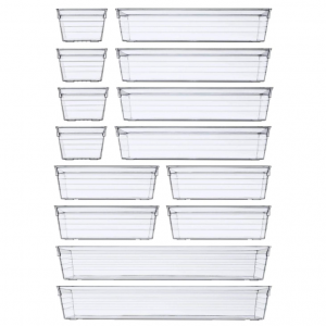DCA 14 PCS Clear Plastic Drawer Organizer Tray for Makeup, Kitchen Utensils, Jewelries and Gadgets