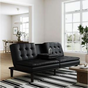 Mainstays Memory Foam PillowTop Futon with Cupholder, Black Faux Leather @ Walmart
