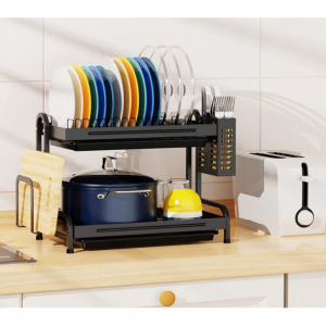 iSPECLE 2層不鏽鋼碗碟架，帶砧板架、餐具架和排水盤 @ Amazon