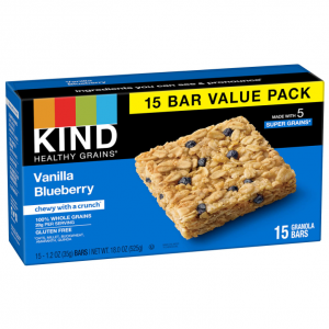 KIND Healthy Grains Bars, Vanilla Blueberry, 1.2 Ounce, 60 Count, Gluten Free @ Amazon