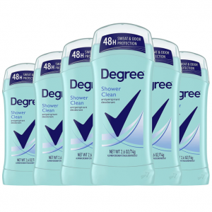 Degree Advanced Antiperspirant Deodorant Shower Clean, Pack of 6, 2.6 oz @ Amazon