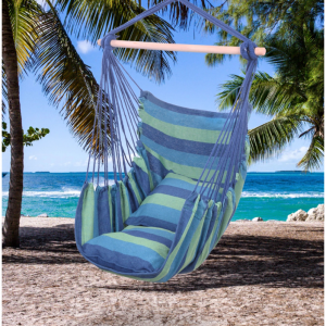 Hanging Rope Swing Chair, Soft Cotton Hammock w/ 2 Cushions, Blue @ Home and Garden Furnitures