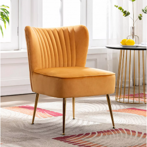 WESTINTRENDS 22英寸宽软垫簇绒天鹅绒装饰椅，带金属腿