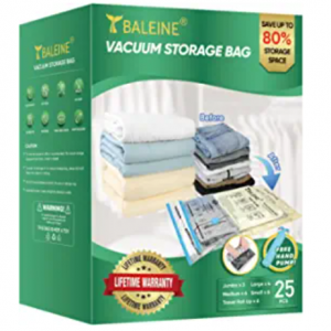 BALEINE Vacuum Storage Bag Space Saving Compression Sealer Bags, Hand Pump Included, Combo 25 Pack