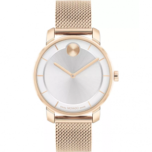 MOVADO Women's Swiss Bold Access Rose Gold Ion Plated Steel Mesh Bracelet Watch 34mm