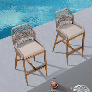 PURPLE LEAF 2 Set Outdoor Bar Stool Chair Set, Modern Counter Height Bar Stool, Cushion Included