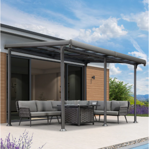 PURPLE LEAF Outdoor Polycarbonate Pergola 10' x 13' with Retractable Sun Shade Shelter Tilted Roof