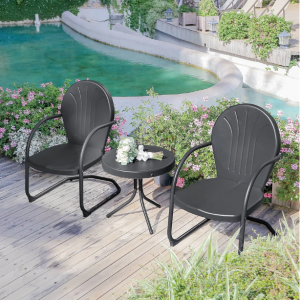 PURPLE LEAF Patio Bistro Set, 3 Pieces Retro Porch Furniture Set 2 C-Spring Metal Chairs and Round