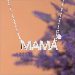 JeenMata MAMA Diamond Pendant Necklace in 18K White Gold over Silver