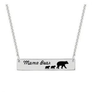 Mama Bear and Two Baby Cubs Silver Name Bar Necklace